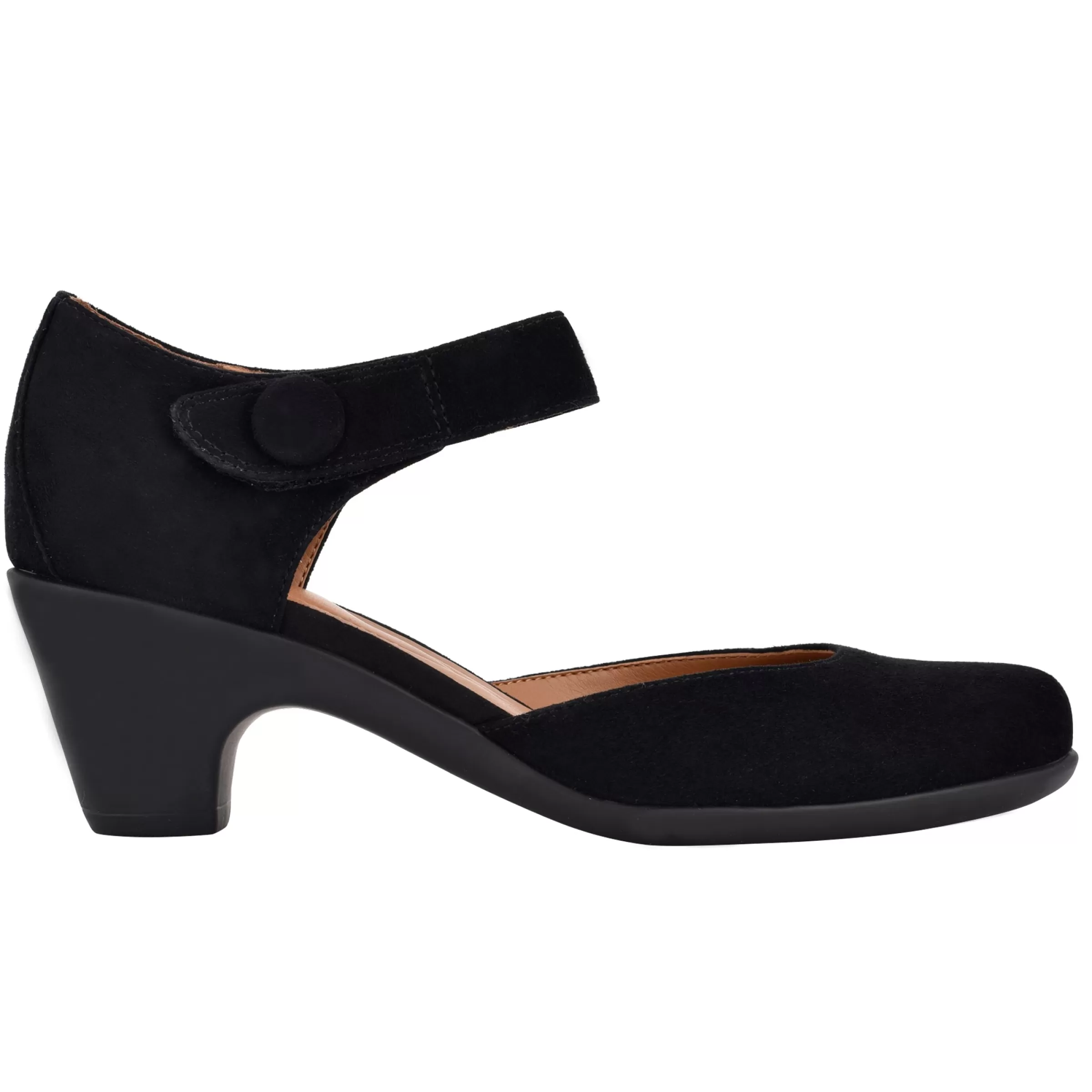 Clarice Mary Jane Heels | Mid Heels-Easy Spirit Clarice Mary Jane Heels Black Suede